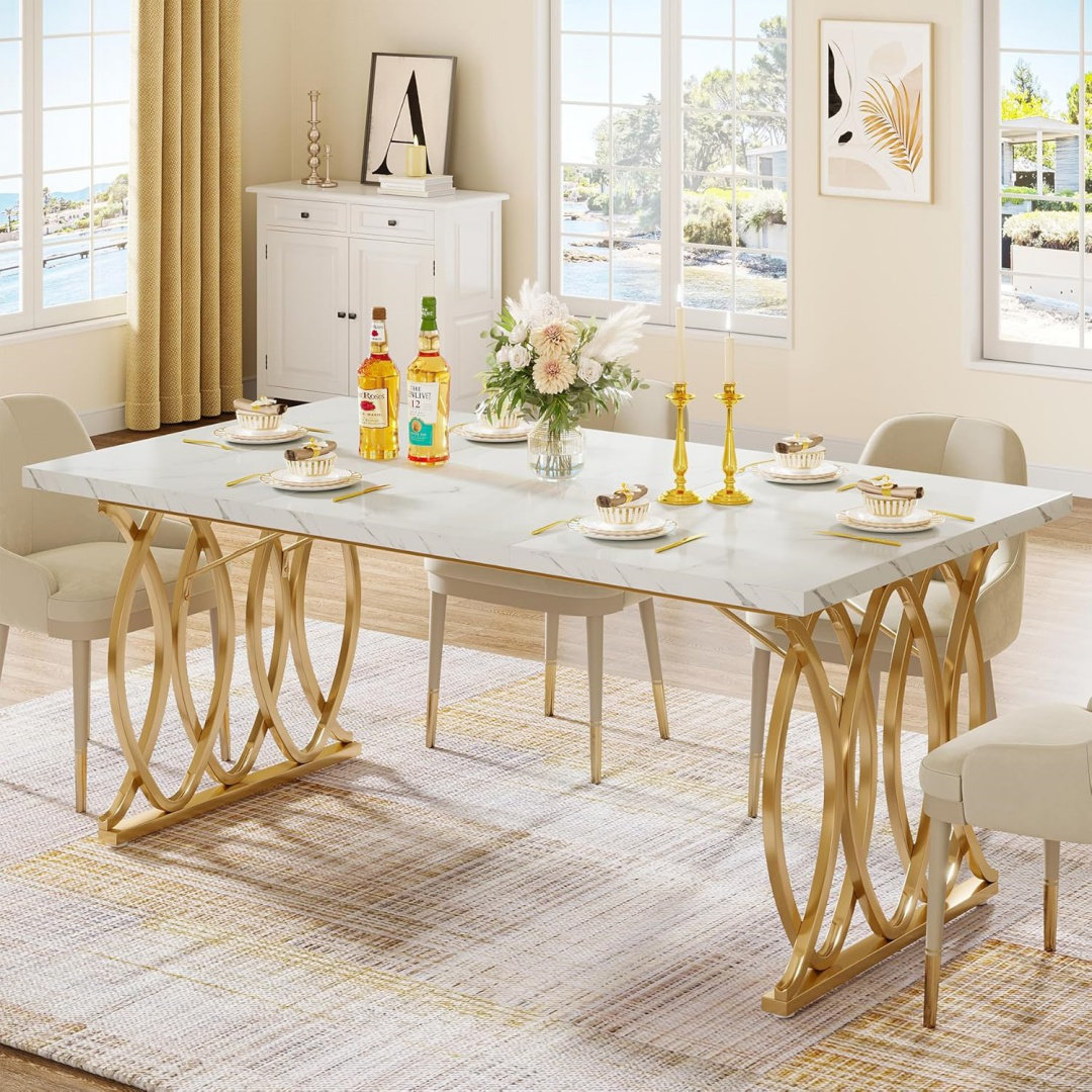Mercer41 Modern Dining Table, 63" Large Kitchen Table For 4-6 People ...